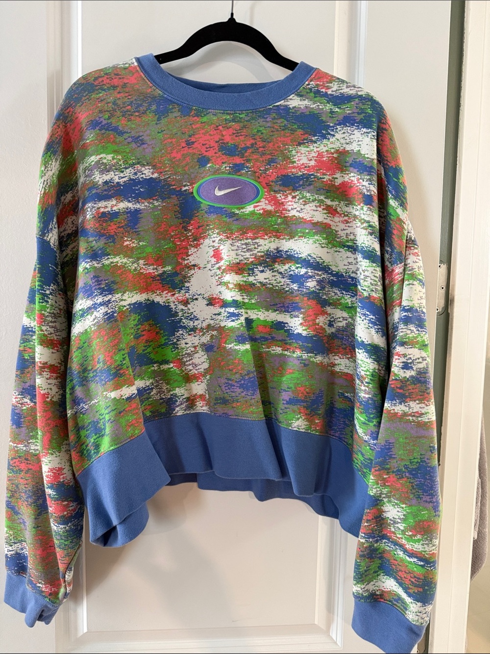 Nike Blue-Trim Multicolor Abstract Crewneck Sweatshirt